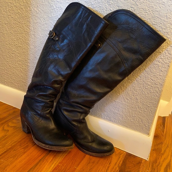 Frye Black Jane Tall Cuff Boots Size 7 - Picture 2 of 5